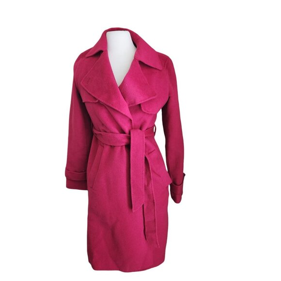 MICHAEL KORS WOOL BLEND WRAP TRENCH COAT‎ SZ 4 HOT PINK BELTED - Picture 1 of 12